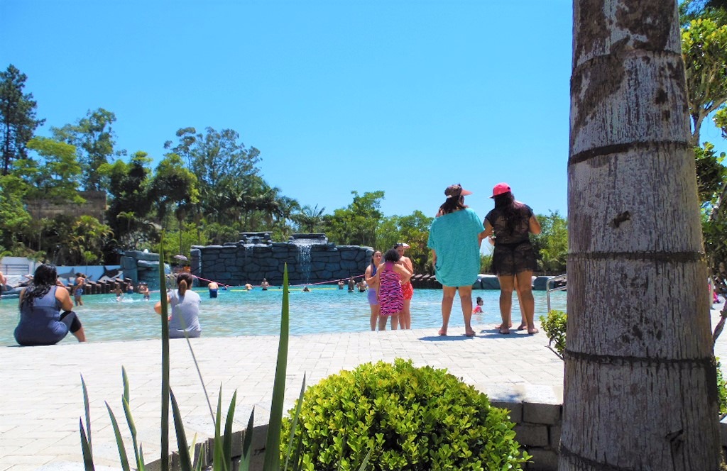 Visitantes aproveitando a piscina